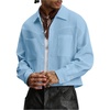 image:imageGORGLITTER Mens Cropped Shirt Button Up Long Sleeve Boxy Streetwear TopsBlue