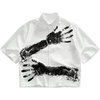 image:imageGORGLITTER Mens Cropped T Shirt Crop Tops Button Up Boxy Graphic Y2k TeesWhite Hands