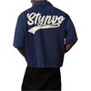 image:imageGORGLITTER Mens Embroidered Striped Letter Boxy Cropped Button Up ShirtsDark Blue