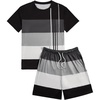image:imageGORGLITTER Mens Summer Vacation Beach 2 Piece Outfits T Shirt Short SetsBlack Grey White