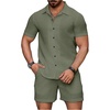 image:imageGORGLITTER Mens Vacation Summer Cruise Outfits 2 Piece Linen Shorts SetsArmy Green