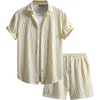 image:imageGORGLITTER Mens Vacation Summer Cruise Outfits 2 Piece Linen Shorts SetsYellow