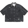 image:imageGORGLITTER Mens Y2K Striped Cropped Shirts Short Sleeve Button Up Crop TopBlack