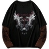 image:imageGORGLITTER Mens Y2k Goth Shirt Graphic Oversized Long Sleeve StreetwearBlack and Brown