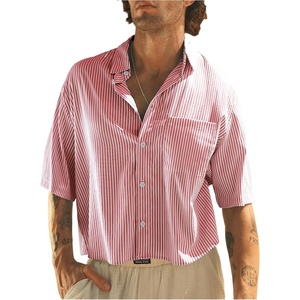 image:imageGORGLITTER Mens Cropped Button Up Shirts Short Sleeve Boxy TeesRed