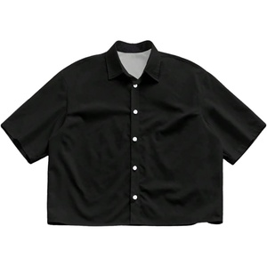 image:imageGORGLITTER Mens Cropped Shirt Striped Button Up Boxy Crop Top StreetwearBlack and White Letter