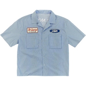 image:imageGORGLITTER Mens Cropped Shirt Striped Button Up Boxy Crop Top StreetwearBlue