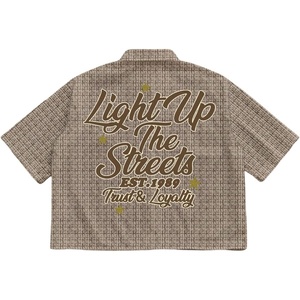 image:imageGORGLITTER Mens Cropped Shirt Striped Button Up Boxy Crop Top StreetwearBrown