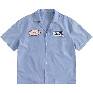 image:imageGORGLITTER Mens Cropped Shirt Striped Button Up Boxy Crop Top StreetwearLight Blue