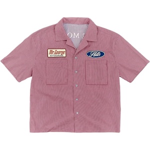 image:imageGORGLITTER Mens Cropped Shirt Striped Button Up Boxy Crop Top StreetwearPink Patched