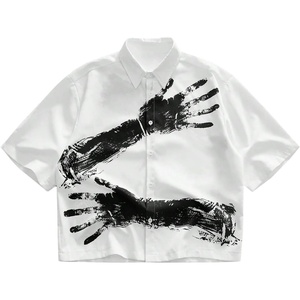 image:imageGORGLITTER Mens Cropped T Shirt Crop Tops Button Up Boxy Graphic Y2k TeesWhite Hands
