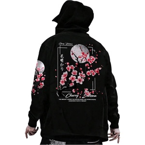 image:imageGORGLITTER Mens Graphic Anime Hoodies Japanese Oversized Hoodie TopBlack Floral