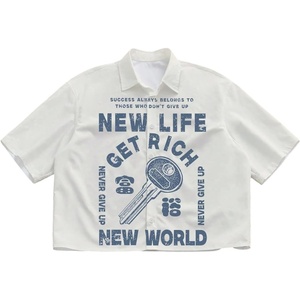 image:imageGORGLITTER Mens Graphic Button Up Cropped Shirt Short Sleeve Boxy Crop TopApricot
