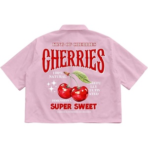 image:imageGORGLITTER Mens Graphic Button Up Cropped Shirt Short Sleeve Boxy Crop TopPink