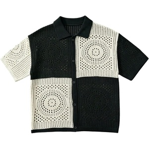 image:imageGORGLITTER Mens Knit Shirts Short Sleeve Button Up Crochet ShirtBlack