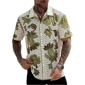 image:imageGORGLITTER Mens Knit Shirts Short Sleeve Button Up Crochet ShirtMulticolor