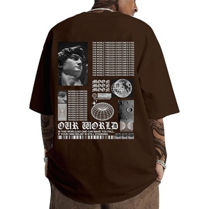 image:imageGORGLITTER Mens Letter Graphic Tee Round Neck Short Sleeve Loose TShirtChocolate Brown Figure