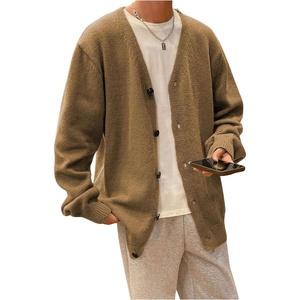 image:imageGORGLITTER Mens Oversized Cardigan Casual Button Up V Neck Fall SweaterBrown