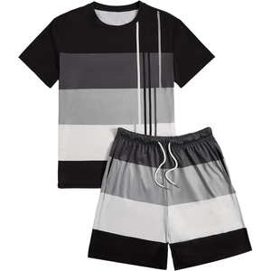 image:imageGORGLITTER Mens Summer Vacation Beach 2 Piece Outfits T Shirt Short SetsBlack Grey White