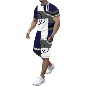 image:imageGORGLITTER Mens Summer Vacation Beach 2 Piece Outfits T Shirt Short SetsMulticolor Blue