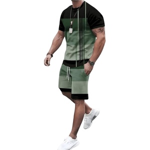 image:imageGORGLITTER Mens Summer Vacation Beach 2 Piece Outfits T Shirt Short SetsMulticolor Green