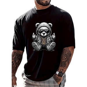 image:imageGORGLITTER Mens Tops Bear Print Short Sleeve Oversized Casual Summer ShirtBlack Bear