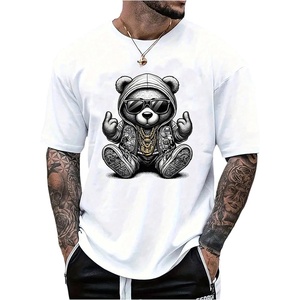 image:imageGORGLITTER Mens Tops Bear Print Short Sleeve Oversized Casual Summer ShirtWhite Graphic