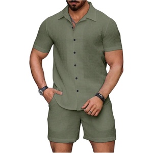 image:imageGORGLITTER Mens Vacation Summer Cruise Outfits 2 Piece Linen Shorts SetsArmy Green
