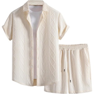 image:imageGORGLITTER Mens Vacation Summer Cruise Outfits 2 Piece Linen Shorts SetsBeige