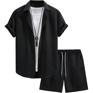 image:imageGORGLITTER Mens Vacation Summer Cruise Outfits 2 Piece Linen Shorts SetsBlack