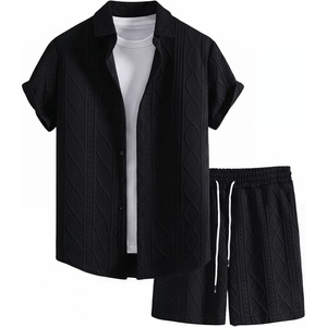 image:imageGORGLITTER Mens Vacation Summer Cruise Outfits 2 Piece Linen Shorts SetsBlack Casual