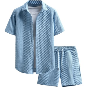 image:imageGORGLITTER Mens Vacation Summer Cruise Outfits 2 Piece Linen Shorts SetsBlue