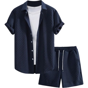 image:imageGORGLITTER Mens Vacation Summer Cruise Outfits 2 Piece Linen Shorts SetsDark Blue