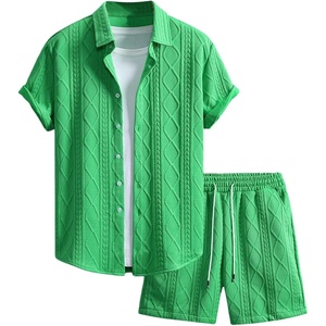 image:imageGORGLITTER Mens Vacation Summer Cruise Outfits 2 Piece Linen Shorts SetsGreen
