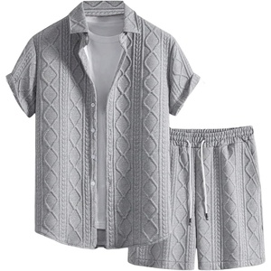 image:imageGORGLITTER Mens Vacation Summer Cruise Outfits 2 Piece Linen Shorts SetsGrey