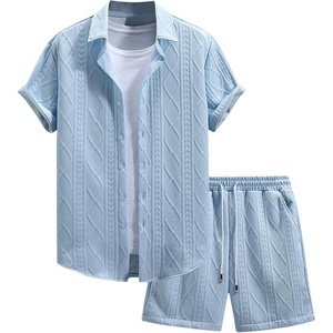 image:imageGORGLITTER Mens Vacation Summer Cruise Outfits 2 Piece Linen Shorts SetsLight Blue