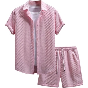 image:imageGORGLITTER Mens Vacation Summer Cruise Outfits 2 Piece Linen Shorts SetsLight Pink