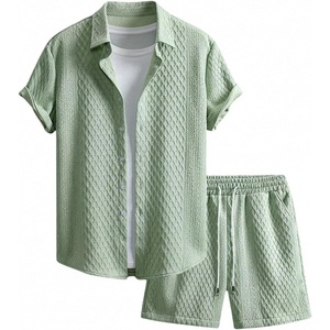 image:imageGORGLITTER Mens Vacation Summer Cruise Outfits 2 Piece Linen Shorts SetsLime Green Solid