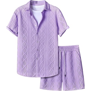 image:imageGORGLITTER Mens Vacation Summer Cruise Outfits 2 Piece Linen Shorts SetsMauve Purple