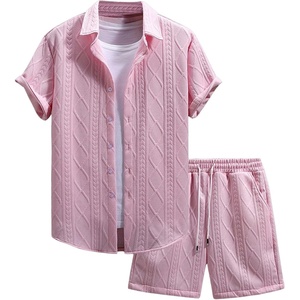 image:imageGORGLITTER Mens Vacation Summer Cruise Outfits 2 Piece Linen Shorts SetsPink