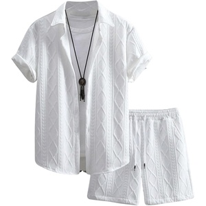 image:imageGORGLITTER Mens Vacation Summer Cruise Outfits 2 Piece Linen Shorts SetsPlain White