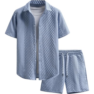 image:imageGORGLITTER Mens Vacation Summer Cruise Outfits 2 Piece Linen Shorts SetsSolid Blue