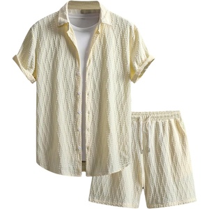 image:imageGORGLITTER Mens Vacation Summer Cruise Outfits 2 Piece Linen Shorts SetsYellow