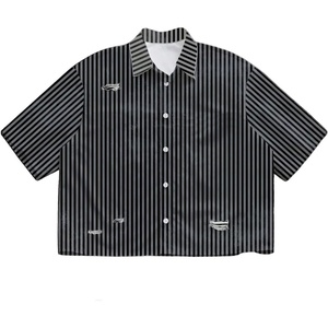 image:imageGORGLITTER Mens Y2K Striped Cropped Shirts Short Sleeve Button Up Crop TopBlack