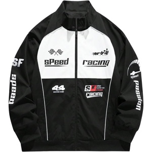 image:imageGORGLITTER Mens Y2K Varsity Bomber Jacket Graphic Zip Up Racer JacketsMulticolor