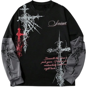 image:imageGORGLITTER Mens Y2k Goth Shirt Graphic Oversized Long Sleeve StreetwearBlack 2 in 1
