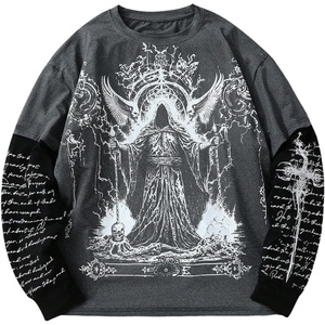 image:imageGORGLITTER Mens Y2k Goth Shirt Graphic Oversized Long Sleeve StreetwearBlack