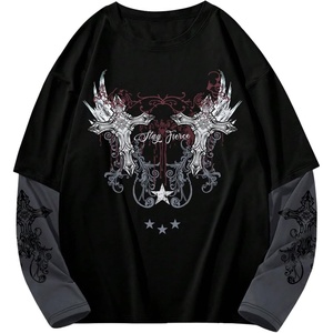 image:imageGORGLITTER Mens Y2k Goth Shirt Graphic Oversized Long Sleeve StreetwearBlack and Grey