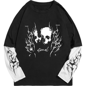 image:imageGORGLITTER Mens Y2k Goth Shirt Graphic Oversized Long Sleeve StreetwearBlack and White Graphic
