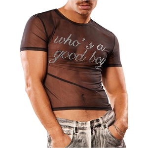 image:imageGORGLITTER Mens Y2k Sheer Mesh Glitter Short Sleeve Going Out Crop TopsBlack